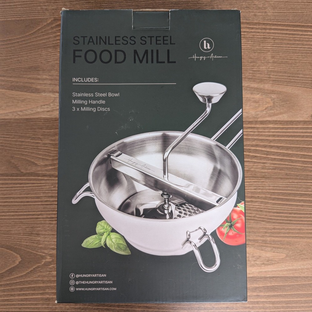 Food Mill Silver Hungry Artisan Stainless Steel 3 Discs NIB
